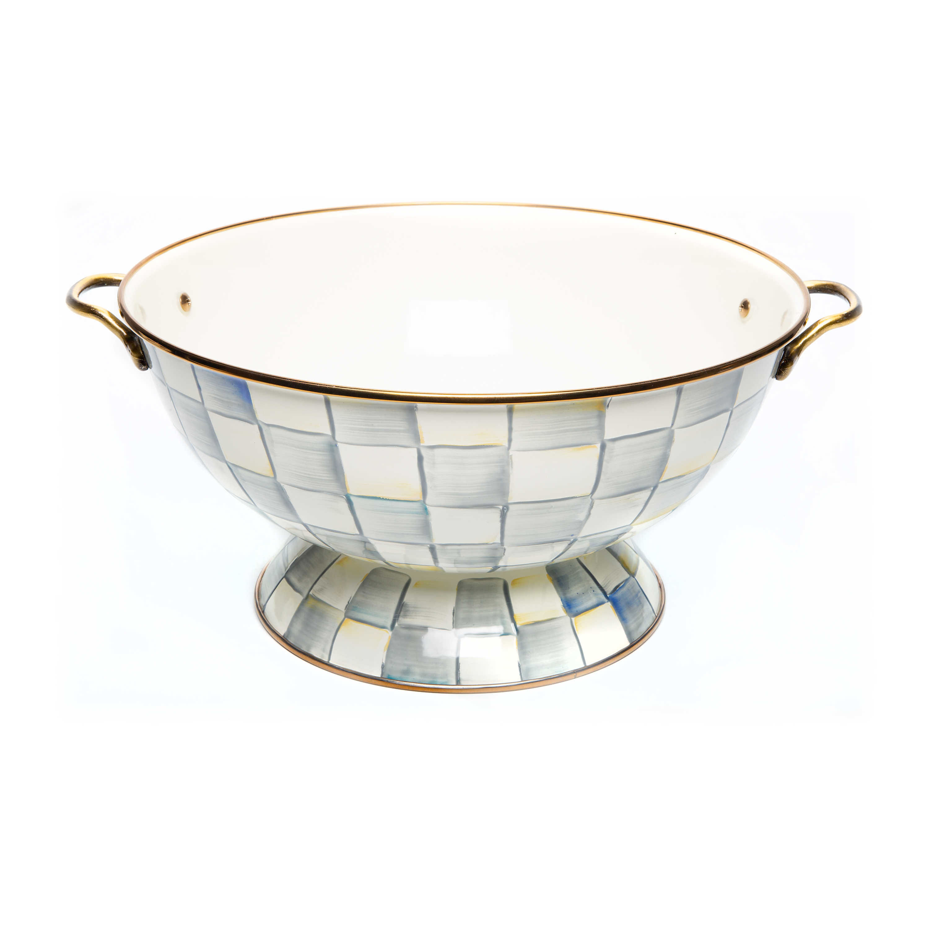 Mackenzie-Childs Sterling Check, Grey and White Checked Enamel Everything Bowl