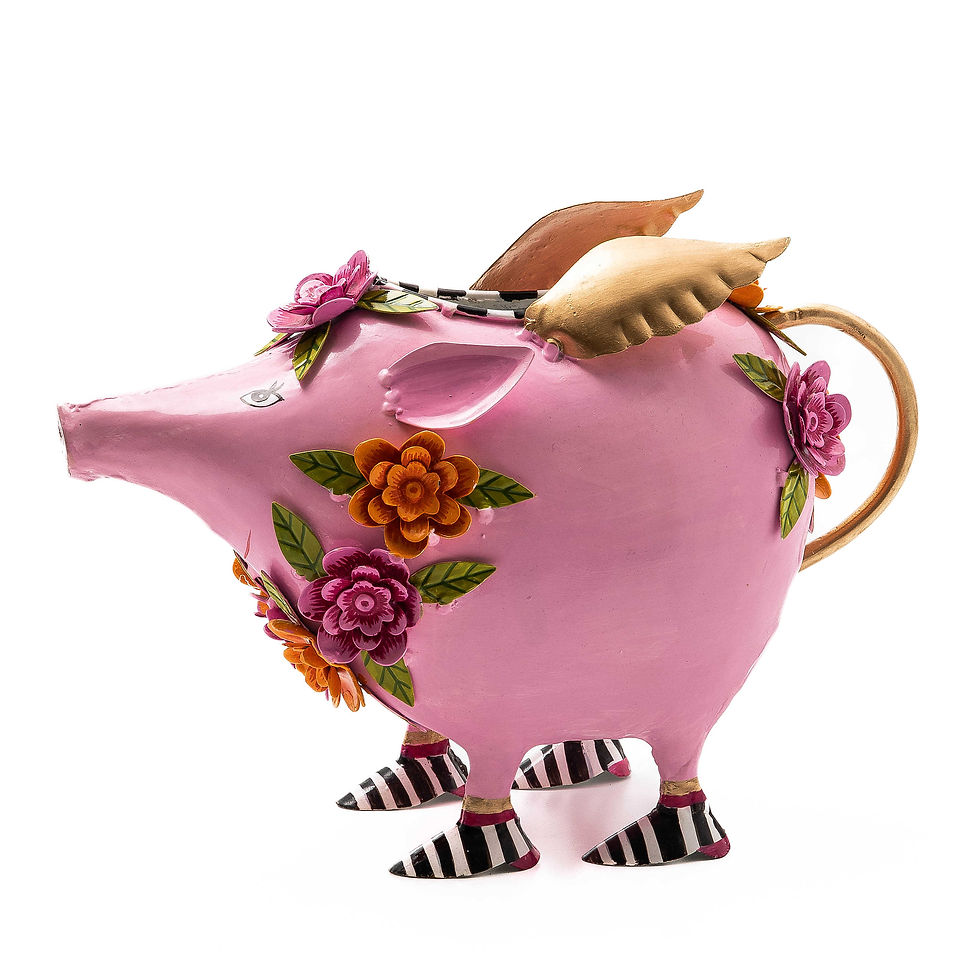 Mackenzie-Childs Patience Brewster, Iron hand painted portia pig watering can.