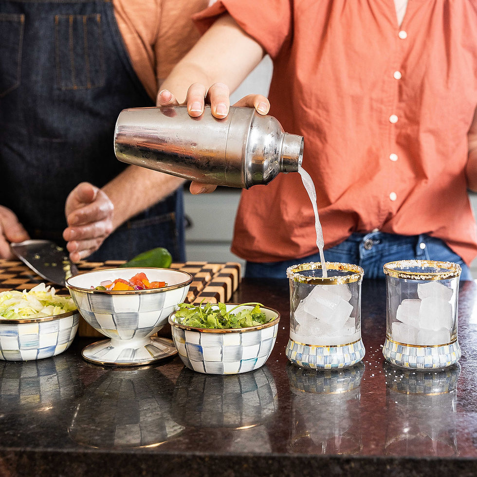 Mackenzie-Childs Sterling Check, Grey and White Checked Enamel Pinch Bowl