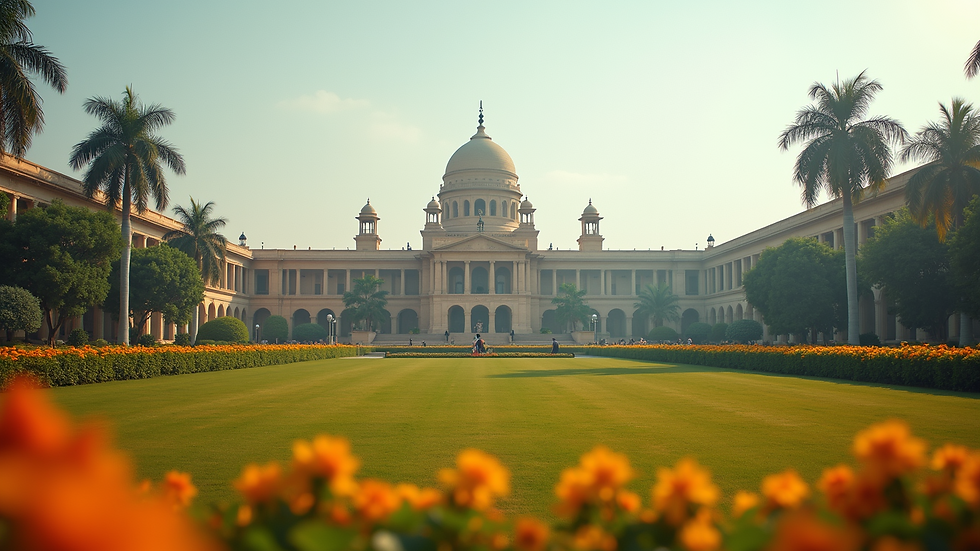 Eye-level view of a government building in India
