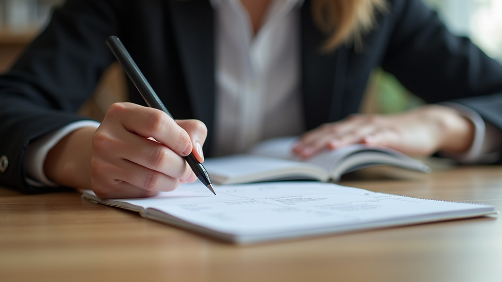 Eye-level view of a person writing in a planner