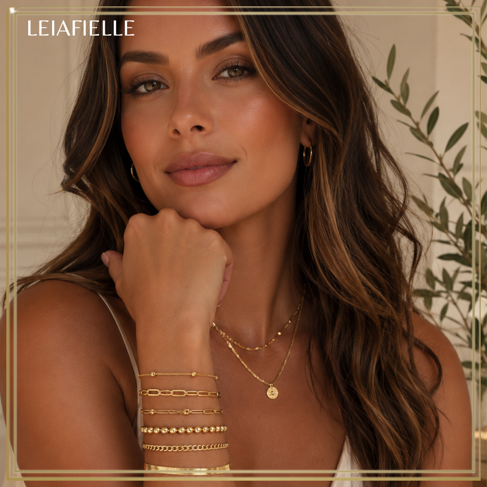 Leiafielle Luxe 14K Gold Bracelet Set