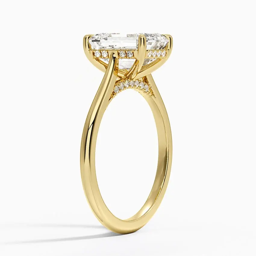 Miniatura: Piper - 14k Emerald Cut Solitaire with Hidden Halo and Studded Bridge