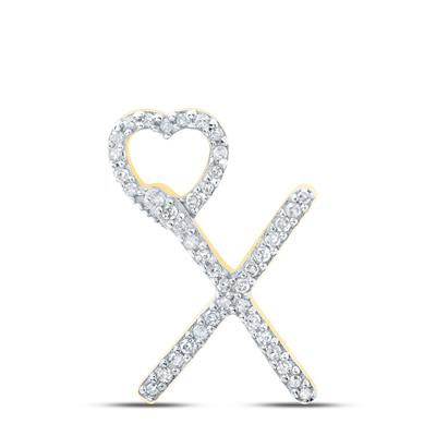 10k Yellow Gold Round Diamond X Heart Letter Pendant 1/8 Cttw