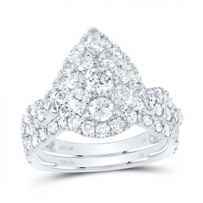 10k White Gold Round Diamond Halo Bridal Set 2 Cttw (Certified)