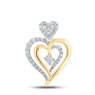 10k Yellow Gold Round Diamond Heart Pendant 1/3 Cttw