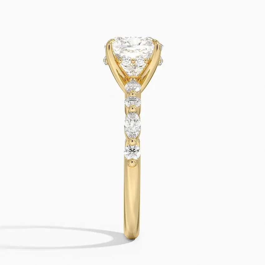 Thumbnail: Aubrey - 14k Cushion Cut with Round/Marquise Band and Hidden Halo