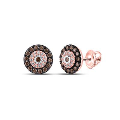 14k Rose Gold Round Brown Diamond Halo Earrings 1/2 Cttw