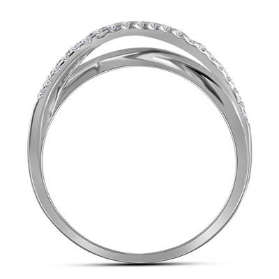10k White Gold Round Diamond Crossover Band Ring 3/8 Cttw