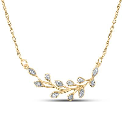 10k Yellow Gold Round Diamond Branch Floral Fashion Necklace 1/6 Cttw