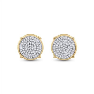10k Yellow Gold Round Diamond Circle Disk Cluster Earrings 1/4 Cttw