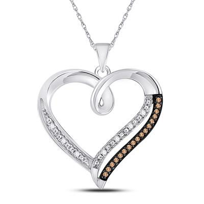 10k White Gold Round Brown Diamond Heart Pendant 1/6 Cttw