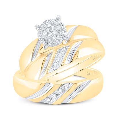 10k Yellow Gold Round Diamond Cluster Set 1/5 Cttw