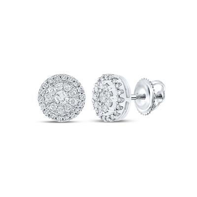 10k White Gold Round Diamond Halo Earrings 1/2 Cttw