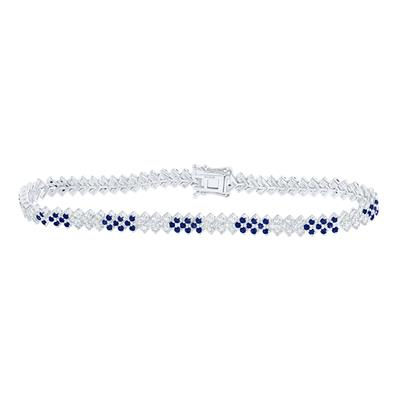 14k White Gold Round Blue Sapphire Diamond Tennis Bracelet 2-7/8 Cttw