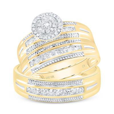 10k Yellow Gold Round Diamond Halo Set 5/8 Cttw