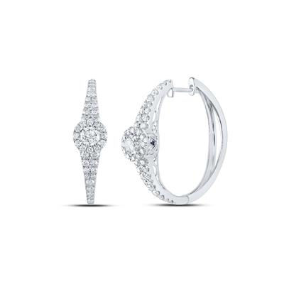 14k White Gold Round Diamond Hoop Earrings 1-1/2 Cttw
