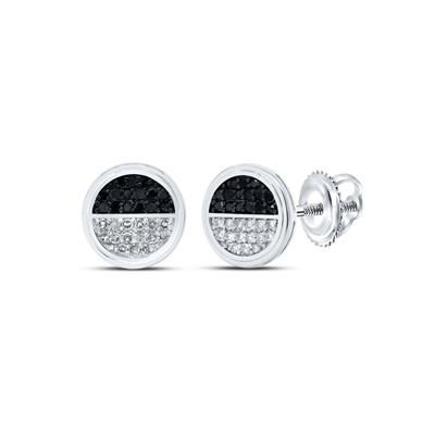 10k White Gold Round Black Diamond Circle Earrings 1/4 Cttw