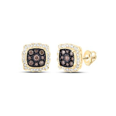 10k Yellow Gold Round Brown Diamond Square Earrings 5/8 Cttw
