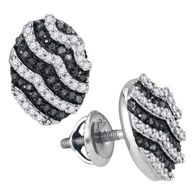 10k White Gold Round Black Diamond Oval Earrings 1/2 Cttw