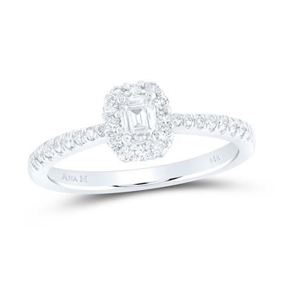 14k White Gold Emerald Diamond Halo Engagement Ring 5/8 Cttw (Certified)