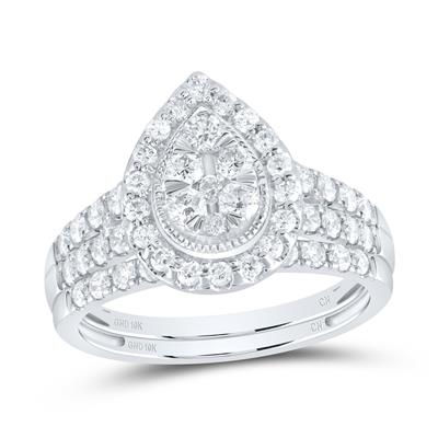 10k White Gold Round Diamond Teardrop Bridal Set 1 Cttw
