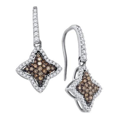 10k White Gold Round Brown Diamond Star Dangle Earrings 5/8 Cttw