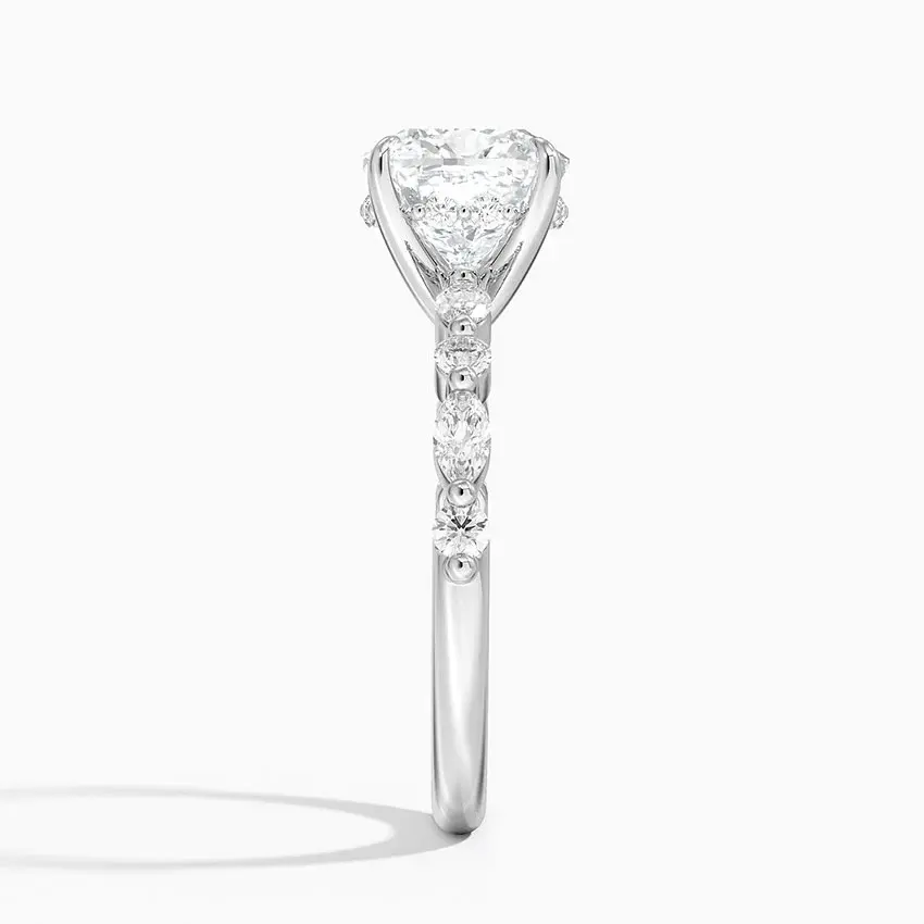 Thumbnail: Aubrey - 14k Cushion Cut with Round/Marquise Band and Hidden Halo