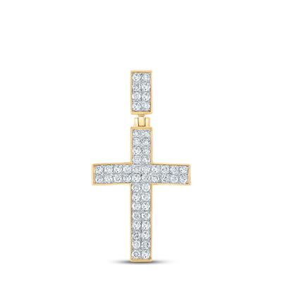10k Yellow Gold Round Diamond Cross Charm Pendant 1 Cttw