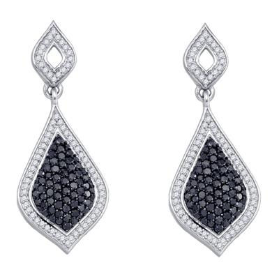 10k White Gold Round Black Diamond Dangle Earrings 2 Cttw