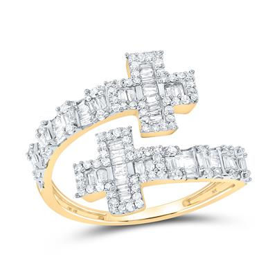 10k Yellow Gold Round Diamond Cross Cuff Band  Ring 3/4 Cttw