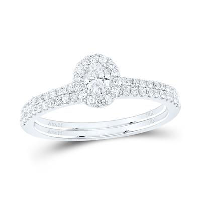14k White Gold Oval Diamond Halo Bridal Set 1/2 Cttw (Certified)