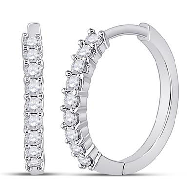 10k White Gold Round Diamond Single Row Hoop Earrings 1/4 Cttw