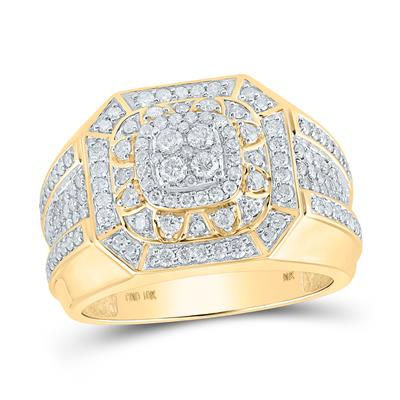 10k Yellow Gold Round Diamond Octagon Cluster Ring 1-1/3 Cttw