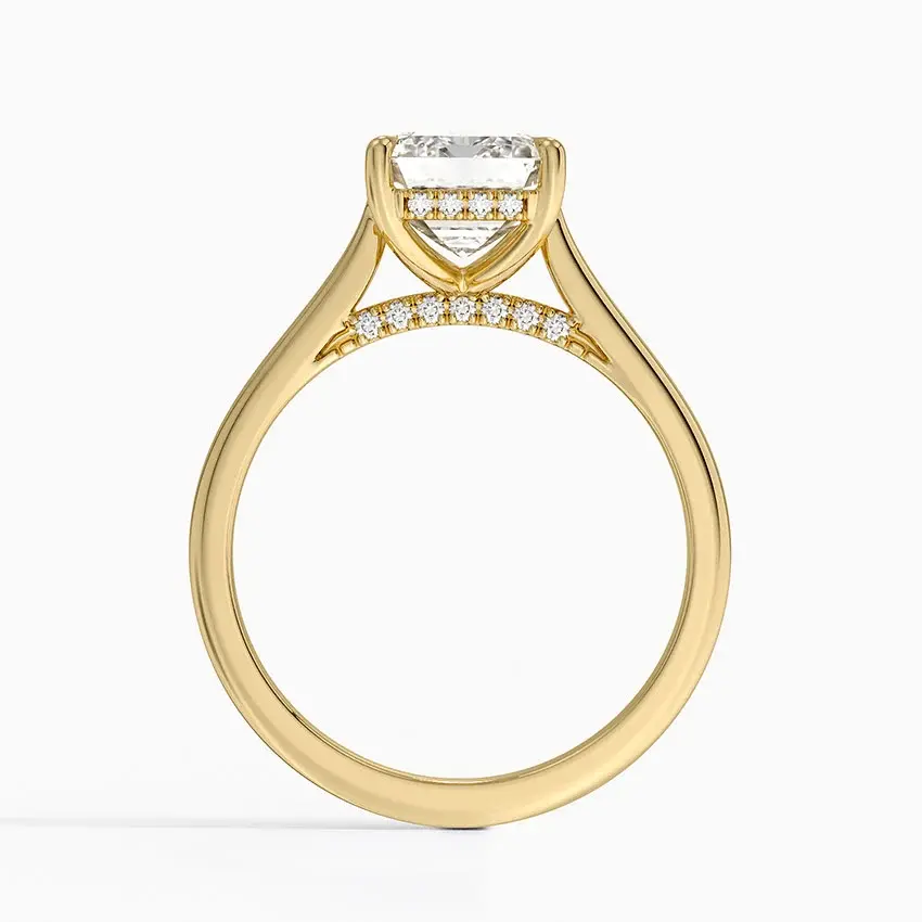 Miniatura: Piper - 14k Emerald Cut Solitaire with Hidden Halo and Studded Bridge