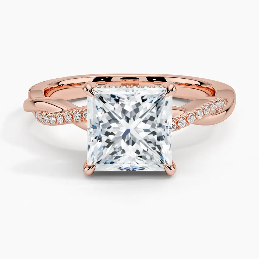Isabelle - 14k Princess Cut with Twisted Pavé Band and Hidden Halo