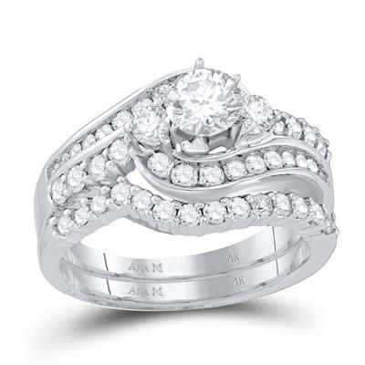 14k White Gold Round Diamond Bridal Set 1-1/2 Cttw