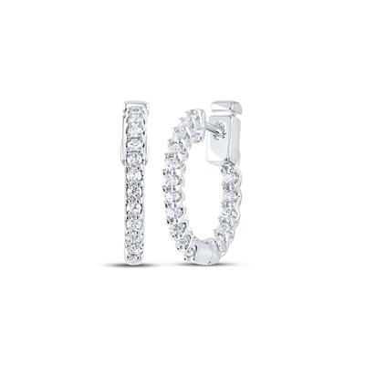 14k White Gold Round Diamond Inside Outside Huggie Earrings 1/2 Cttw