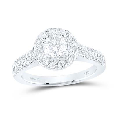 14k White Gold Round Diamond Engagement Ring 1-1/3 Cttw