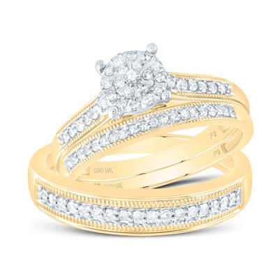 10k Yellow Gold Round Diamond Cluster Set 3/8 Cttw