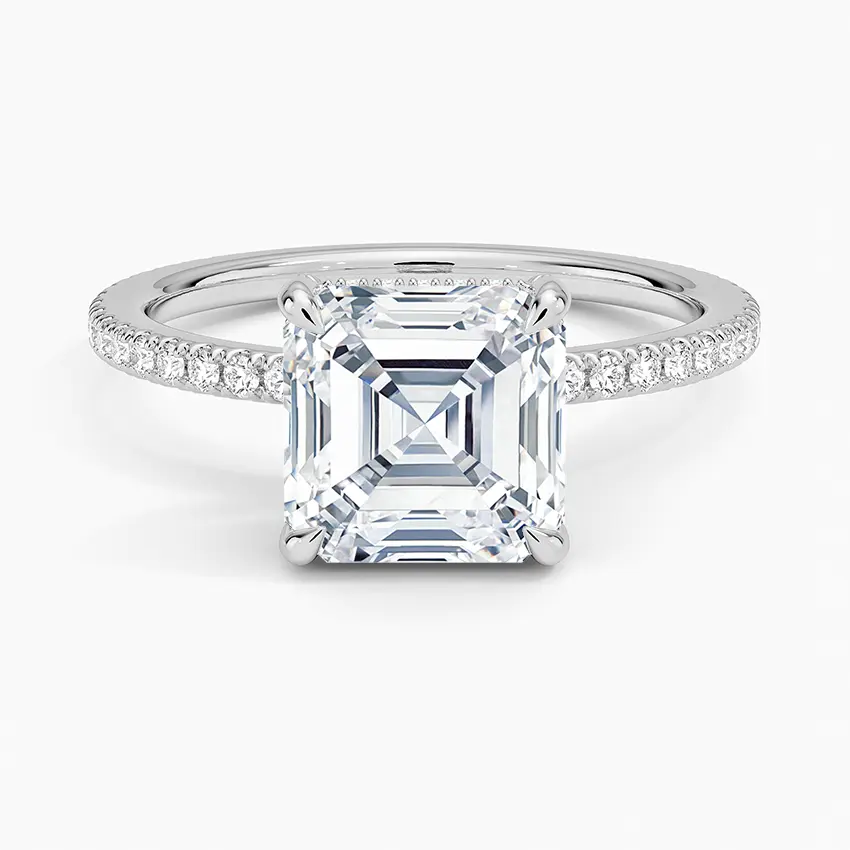 Kaylan - 14k Asscher Cut Center with Studded Claws, Hidden Halo and Pavé Band