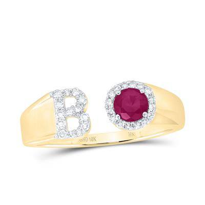 1/8CTW-DIA NK 4 MM RD-RU SYNTHETIC INITIAL "B" LADIES RING