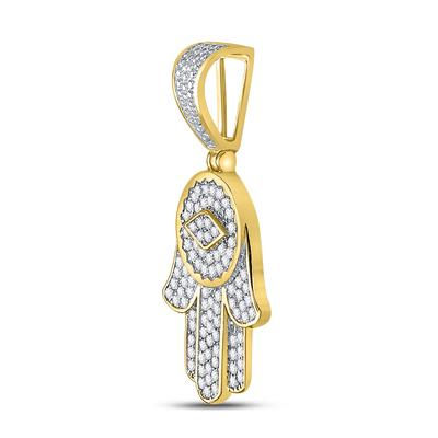 10k Yellow Gold Round Diamond Hamsa Charm Pendant 7/8 Cttw