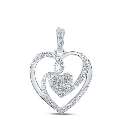 10k White Gold Round Diamond Heart Pendant 1/4 Cttw