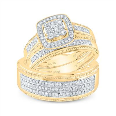 10k Yellow Gold Round Diamond Square Set 5/8 Cttw
