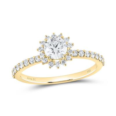 14k Yellow Gold Round Diamond Halo Engagement Ring 7/8 Cttw (Certified)