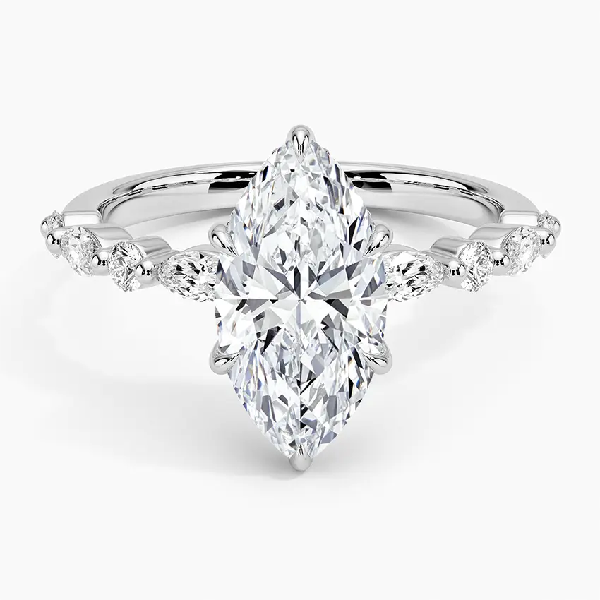 Thumbnail: Camile - 14k Marquise Cut with Round/Marquise Band and Hidden Halo