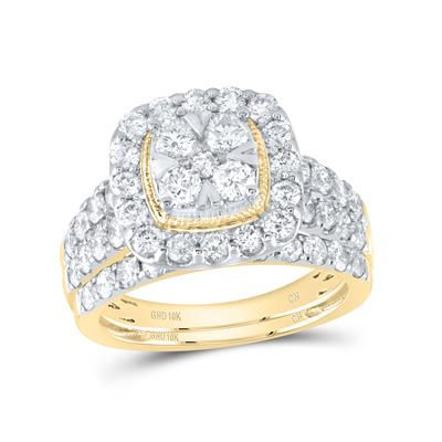 10k Yellow Gold Round Diamond Square Bridal Set 2 Cttw
