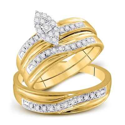 10k Yellow Gold Round Diamond Cluster Set 1/3 Cttw