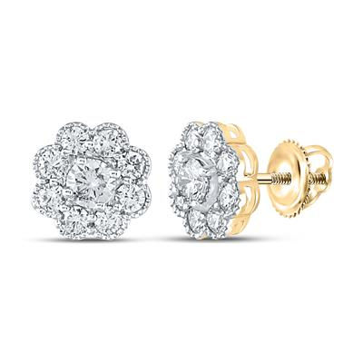 14k Yellow Gold Round Diamond Cluster Earrings 1 Cttw
